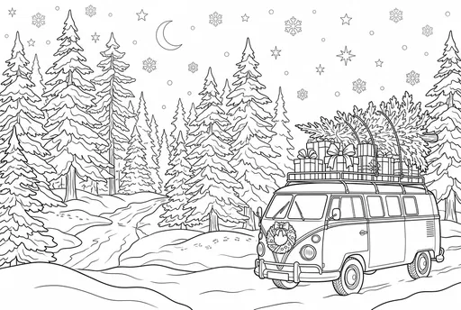 Retro Camper Van Christmas Coloring Page