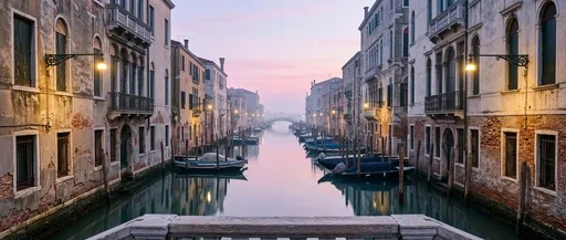 Symmetric Venetian Canal View at Dawn