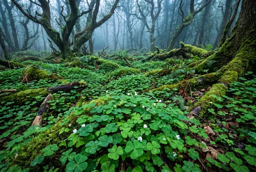 Lush Shamrock Carpet in Misty Forest