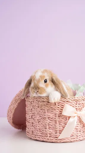 Lop Rabbit in Pink Woven Basket