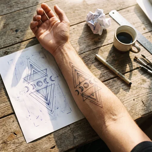 Geometric Moon Phase Forearm Tattoo