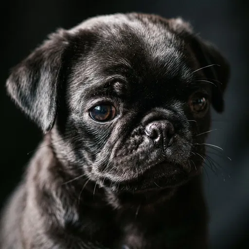 Black Pug Puppy Close-Up Portrait