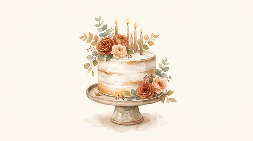 Watercolor Rustic Birthday Cake With Roses