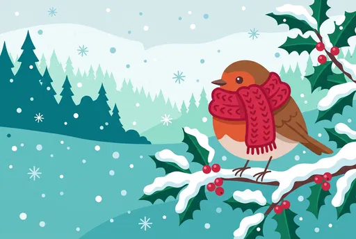 Cute Robin Wearing Scarf in Winter
