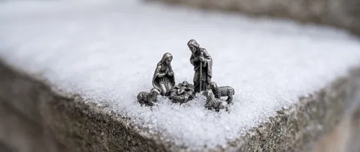 Miniature Pewter Nativity Set in Snow