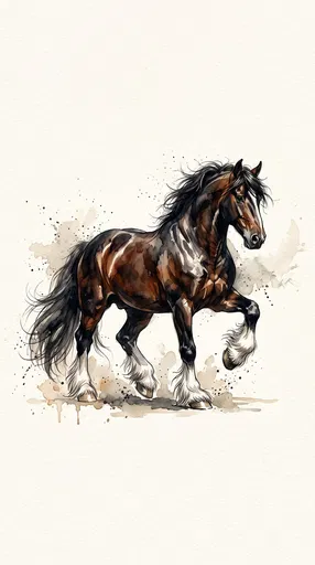 Watercolor Illustration of Dark Bay Shire Horse