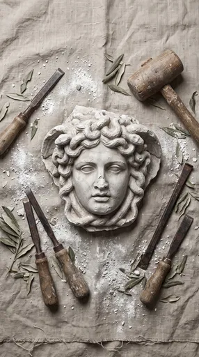 Classical Medusa Plaster Cast Flat Lay