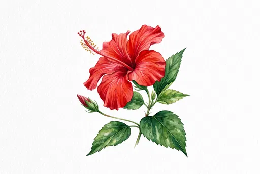 Red Hibiscus Botanical Watercolor Illustration