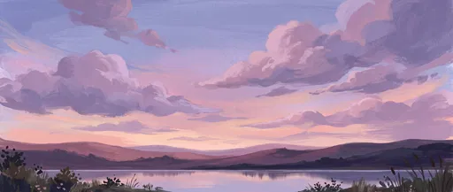 Pastel Gouache Twilight Lake Landscape