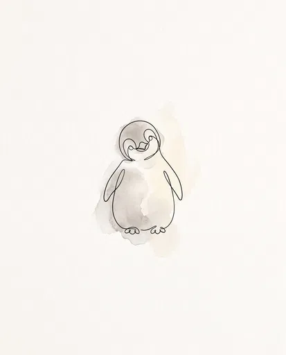 Minimalist Line Art Baby Penguin Illustration