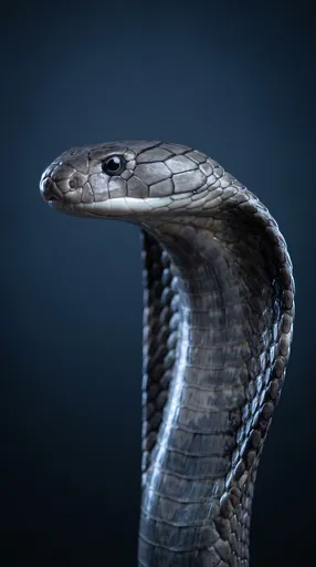Studio Portrait of King Cobra in Profile