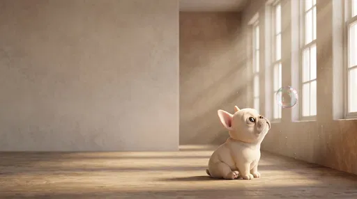 Stylized French Bulldog Watching Soap Bubble