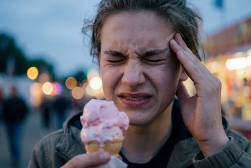 Teenager Experiencing Brain Freeze With Ice Cream