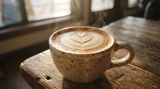 Steaming Latte Art in Speckled Ceramic Mug