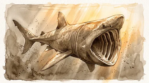 Sepia Watercolor Basking Shark Illustration