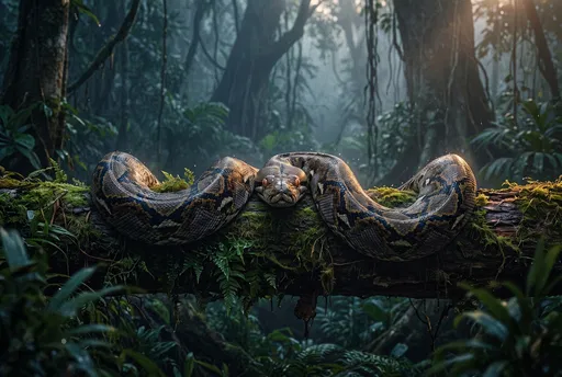Reticulated Python on Mossy Jungle Log