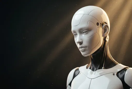 Sleek White Android in Golden Light