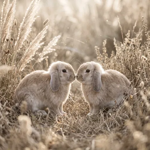 Two Beige Bunnies Touching Noses