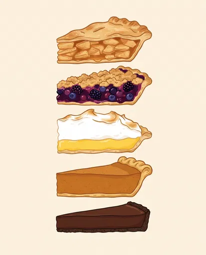Five Illustrated Pie Slices Stacked Vertically