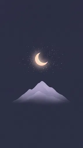 Minimal Crescent Moon Over Lavender Mountain