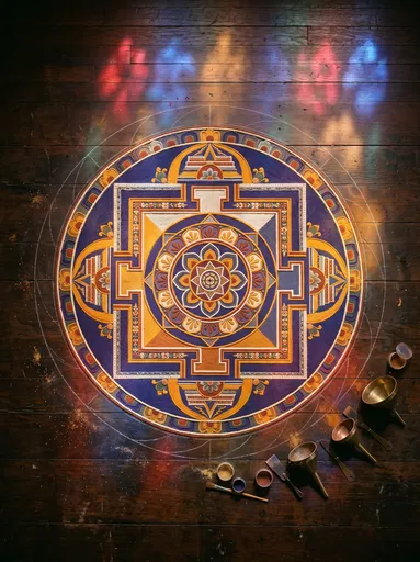 Indigo and Saffron Sand Mandala