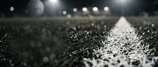 Wet Artificial Turf Field Line at Night