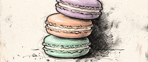 Pastel Chalk Illustration of Stacked French Macarons