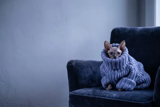 Sphynx Cat in Oversized Blue Sweater