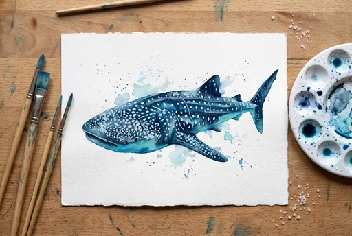 Watercolor Whale Shark Painting Flat Lay