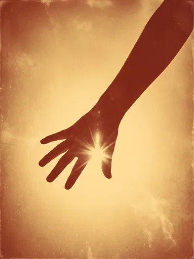 Rust Duotone Reaching Hand With Sunburst