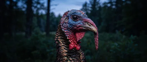 Wild Turkey Close-Up Portrait at Twilight