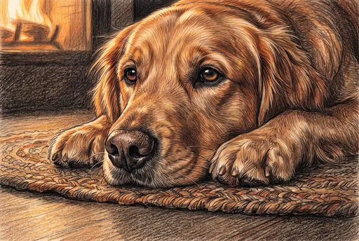 Colored Pencil Drawing of Resting Golden Retriever