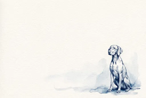 Prussian Blue Sketch of Sitting Vizsla Dog