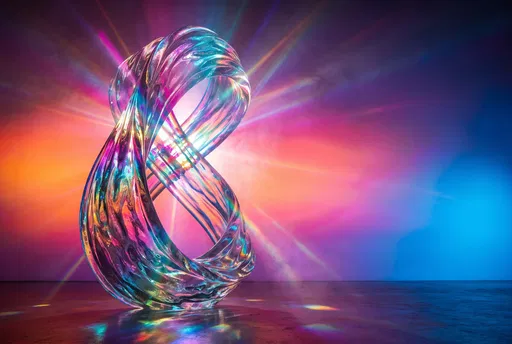 Twisted Iridescent Glass Ribbon Sculpture
