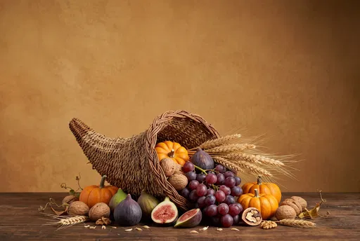 Autumn Cornucopia Still Life With Copy Space