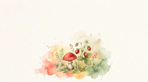 Watercolor Toadstool and Wild Strawberries Background