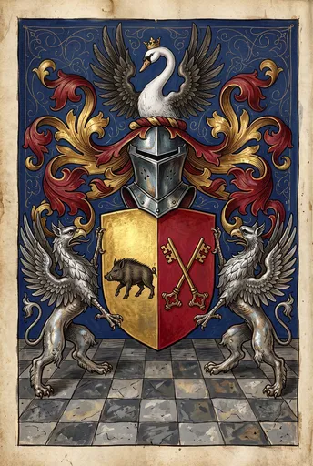 Illuminated Heraldic Crest with Griffins