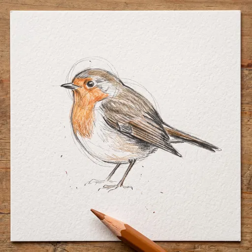 Colored Pencil Sketch of European Robin