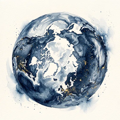 Indigo Watercolor Earth From North Pole