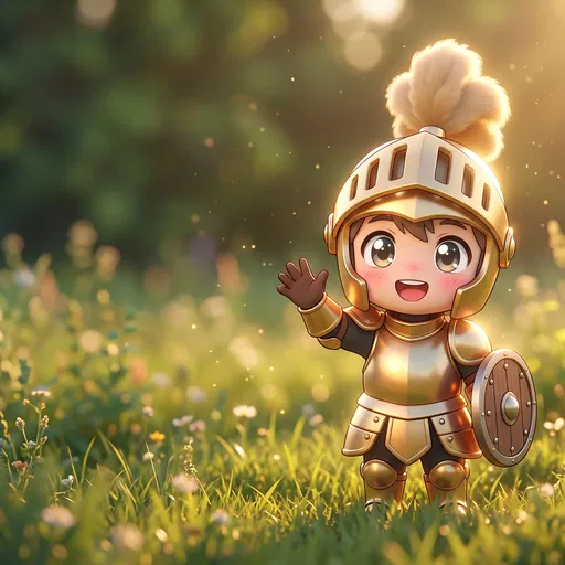 Cute Chibi Knight Waving in Meadow