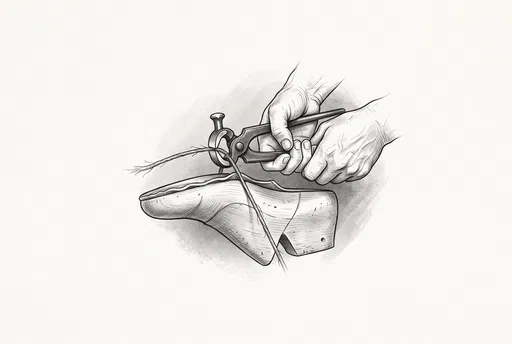 Monochrome Illustration of Cobbler Hands Using Pincers