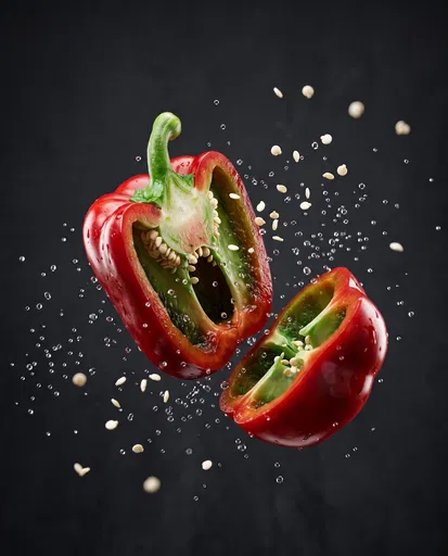 Sliced Red Bell Pepper Floating in Air