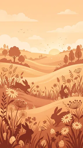 Warm Monochrome Easter Meadow Illustration