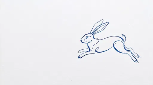 Minimalist Blue Ink Leaping Rabbit Drawing