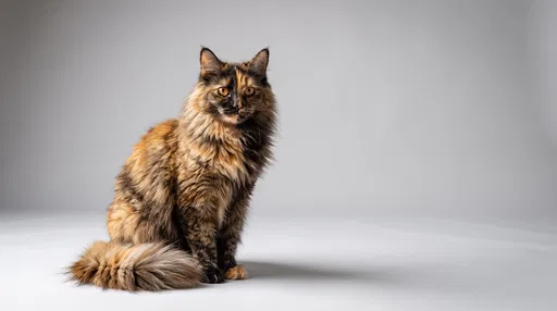 Long-Haired Tortoiseshell Cat Studio Portrait