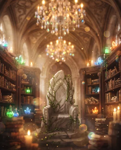 Magical Fantasy Library With Stone Throne