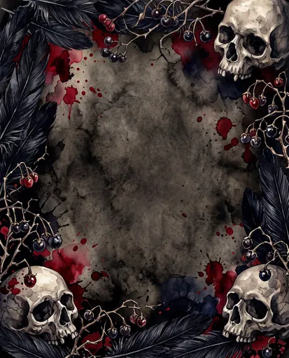 Gothic Skull and Feather Watercolor Frame