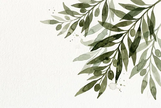Watercolor Olive Branches on Textured Paper