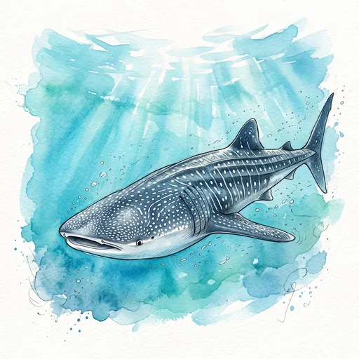 Watercolor and Ink Whale Shark Illustration