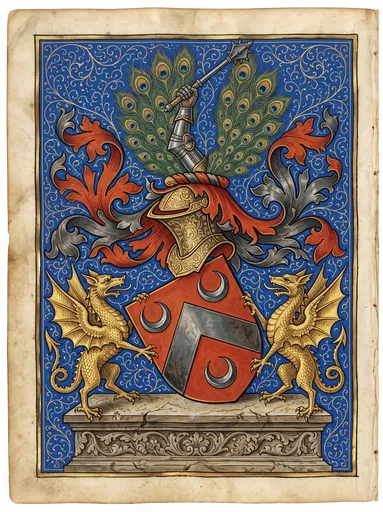 Illuminated Heraldic Crest With Golden Wyverns
